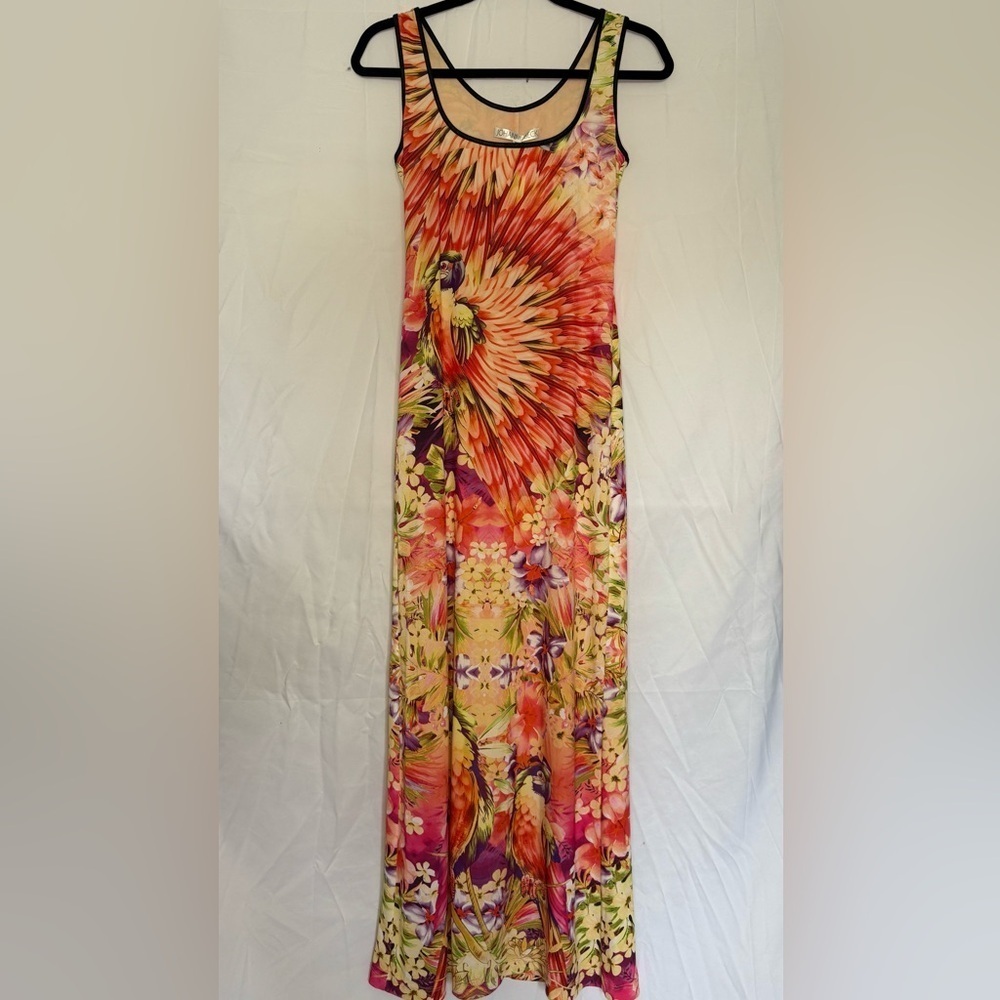 Johanne Beck "Juliet" Parrot Print Maxi Dress